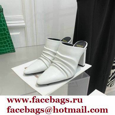 Balmain Heel 9.5cm Draped Leather Ulla Mules White 2022 - Click Image to Close