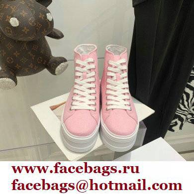 Celine Jane High Lace-up Sneakers In Canvas And Calfskin Pink 2022