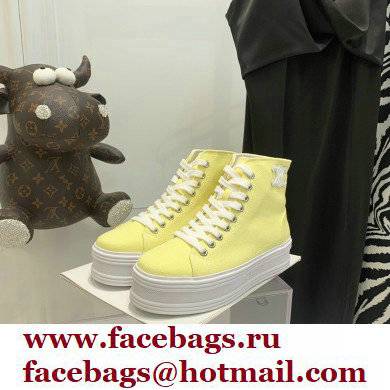 Celine Jane High Lace-up Sneakers In Canvas And Calfskin Yellow 2022 - Click Image to Close