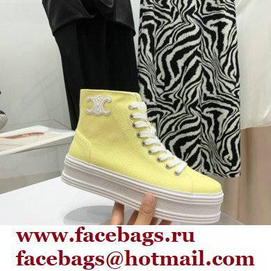 Celine Jane High Lace-up Sneakers In Canvas And Calfskin Yellow 2022