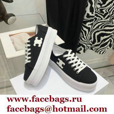 Celine Jane Low Lace-up Sneakers In Canvas And Calfskin Black 2022 - Click Image to Close