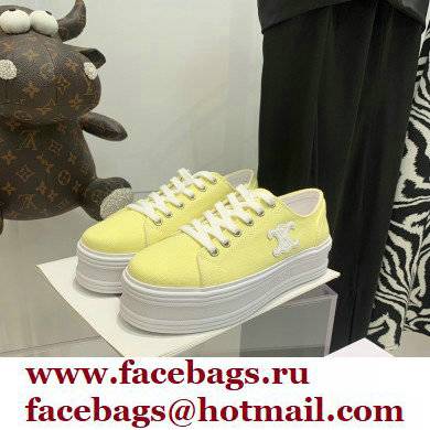 Celine Jane Low Lace-up Sneakers In Canvas And Calfskin Yellow 2022 - Click Image to Close