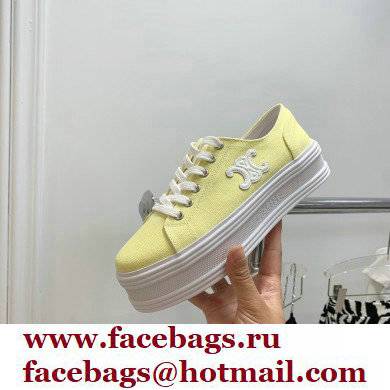 Celine Jane Low Lace-up Sneakers In Canvas And Calfskin Yellow 2022