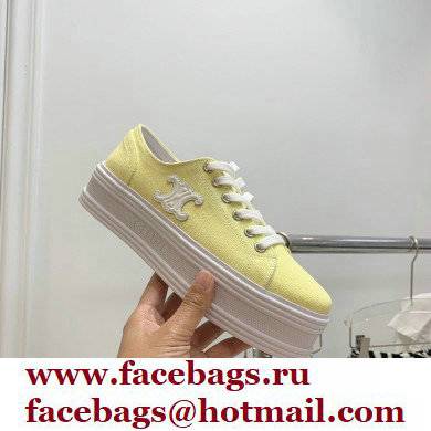 Celine Jane Low Lace-up Sneakers In Canvas And Calfskin Yellow 2022