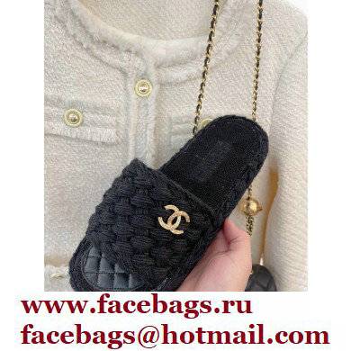 Chanel Braided Knit Cord Mules Black 2022 - Click Image to Close