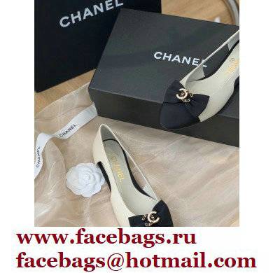 Chanel CC Logo and Bow Ballerinas White/Black 2022 - Click Image to Close
