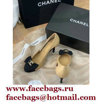 Chanel CC Logo and Bow Pumps Beige/Black 2022 - Click Image to Close