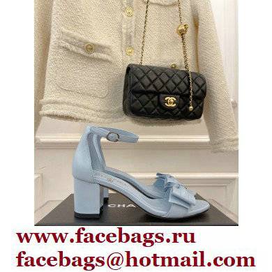 Chanel CC Logo and Bow Sandals Light Blue 2022