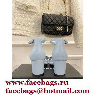 Chanel CC Logo and Bow Sandals Light Blue 2022