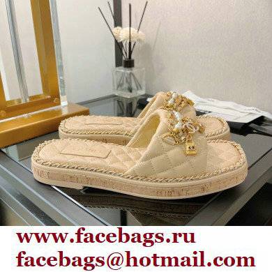 Chanel Chain Around Lambskin and Jewelry Flat Mules Beige 2022 - Click Image to Close