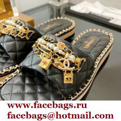 Chanel Chain Around Lambskin and Jewelry Flat Mules Black 2022 - Click Image to Close