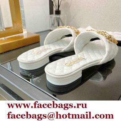 Chanel Chain Lambskin and Jewelry Flat Mules White 2022 - Click Image to Close