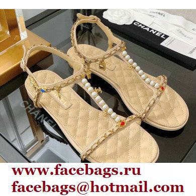 Chanel Chain Lambskin and Jewelry Flat Sandals G38916 Beige 2022