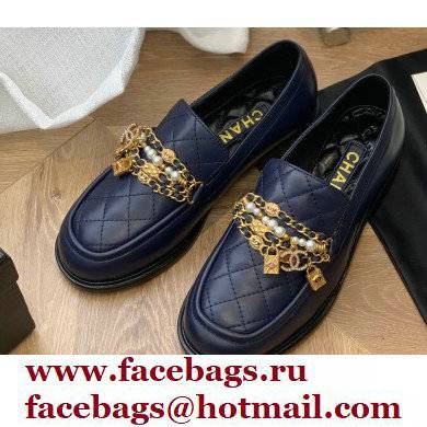 Chanel Chain Lambskin and Jewelry Loafers G38922 Navy Blue 2022 - Click Image to Close