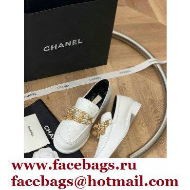 Chanel Chain Lambskin and Jewelry Loafers G38922 White 2022 - Click Image to Close