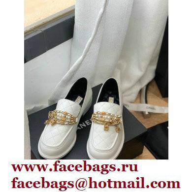 Chanel Chain Lambskin and Jewelry Loafers G38922 White 2022 - Click Image to Close