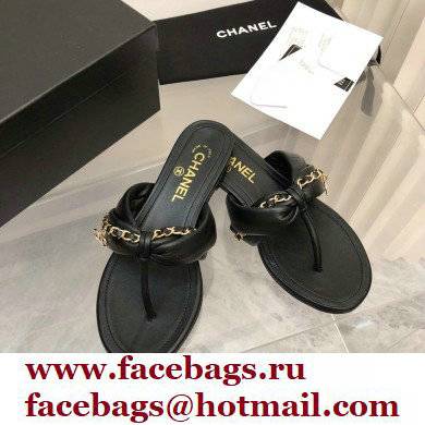 Chanel Chain Lambskin and Metal Thong Sandals G38210 Black 2022 - Click Image to Close