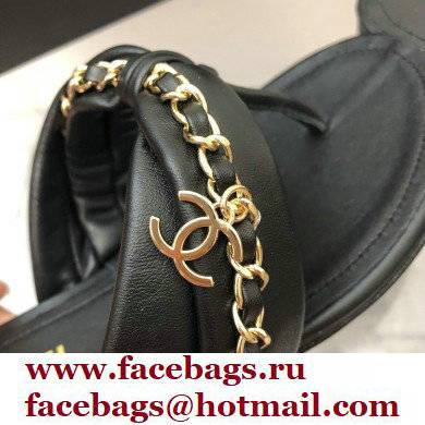 Chanel Chain Lambskin and Metal Thong Sandals G38210 Black 2022 - Click Image to Close