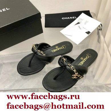 Chanel Chain Lambskin and Metal Thong Sandals G38210 Black 2022