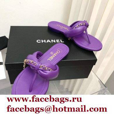 Chanel Chain Lambskin and Metal Thong Sandals G38210 Purple 2022