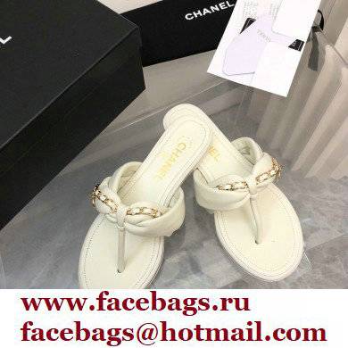 Chanel Chain Lambskin and Metal Thong Sandals G38210 White 2022 - Click Image to Close