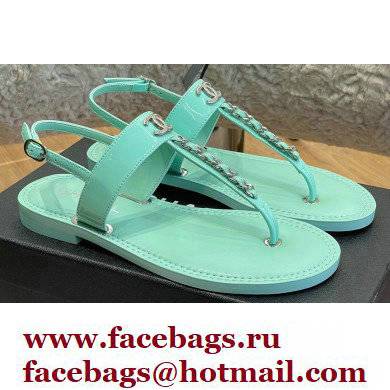 Chanel Chain Patent Calfskin Flat Thong Sandals G38221 Light Green 2022