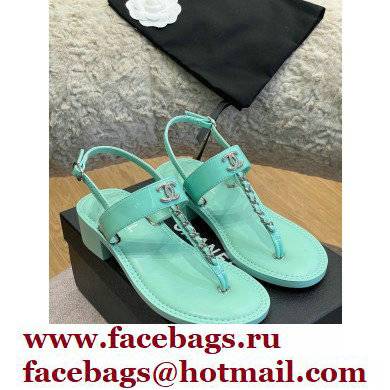 Chanel Chain Patent Calfskin Heel Thong Sandals G38200 Light Green 2022