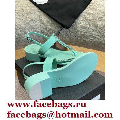 Chanel Chain Patent Calfskin Heel Thong Sandals G38200 Light Green 2022 - Click Image to Close