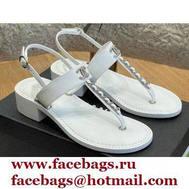 Chanel Chain Patent Calfskin Heel Thong Sandals G38200 White 2022
