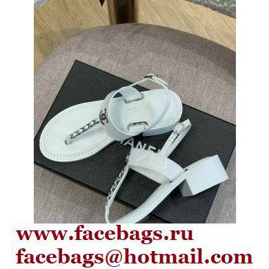 Chanel Chain Patent Calfskin Heel Thong Sandals G38200 White 2022