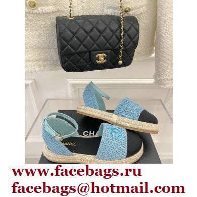 Chanel Embroidery and Grosgrain Espadrilles Sandals G38737 Black/Blue 2022 - Click Image to Close