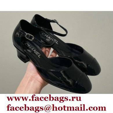 Chanel Heel 3cm Open Shoes G38571 Patent Black 2022 - Click Image to Close