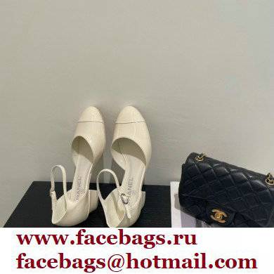 Chanel Heel 3cm Open Shoes G38571 Patent White 2022