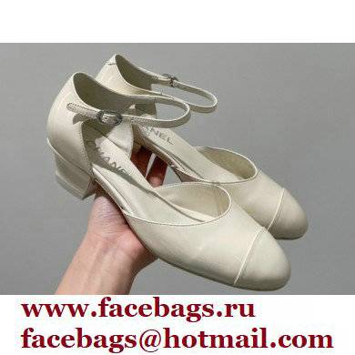Chanel Heel 3cm Open Shoes G38571 Patent White 2022