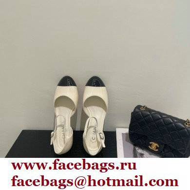 Chanel Heel 3cm Open Shoes G38571 Patent White/Black 2022