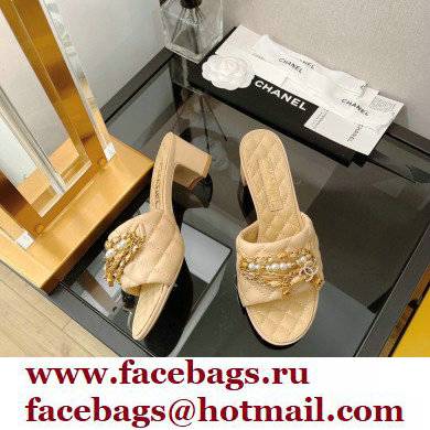 Chanel Heel 5cm Chain Lambskin and Jewelry Mules Beige 2022