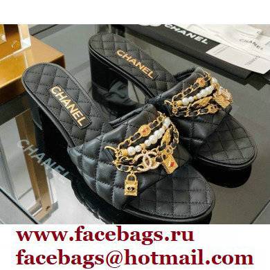 Chanel Heel 5cm Chain Lambskin and Jewelry Mules Black 2022
