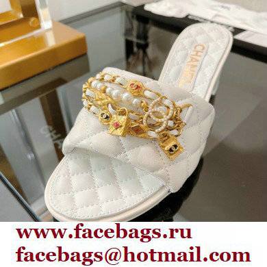 Chanel Heel 5cm Chain Lambskin and Jewelry Mules White 2022