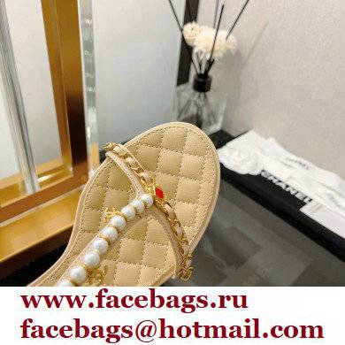 Chanel Heel 5cm Chain Lambskin and Jewelry Sandals Beige 2022