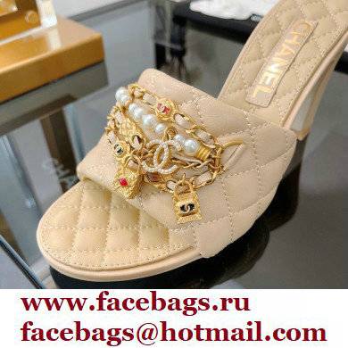 Chanel Heel 8.5cm Chain Lambskin and Jewelry Mules Beige 2022