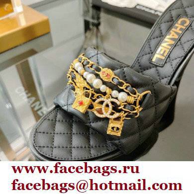 Chanel Heel 8.5cm Chain Lambskin and Jewelry Mules Black 2022
