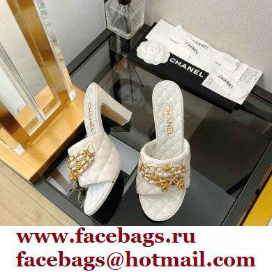 Chanel Heel 8.5cm Chain Lambskin and Jewelry Mules White 2022 - Click Image to Close