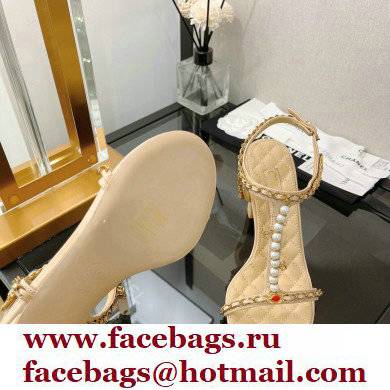 Chanel Heel 8.5cm Chain Lambskin and Jewelry Sandals Beige 2022