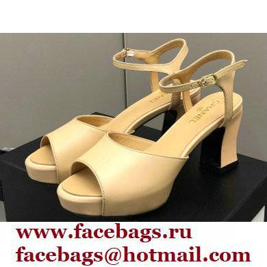 Chanel Heel Platform Sandals G38958 Leather Beige 2022 - Click Image to Close