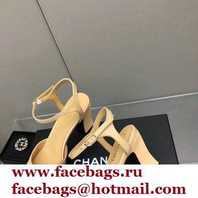 Chanel Heel Platform Sandals G38958 Leather Beige 2022