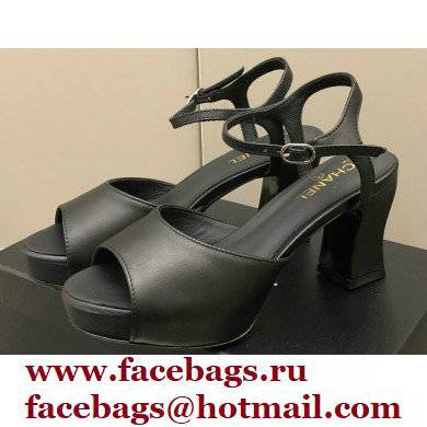 Chanel Heel Platform Sandals G38958 Leather Black 2022