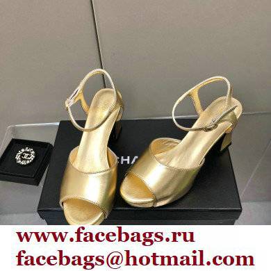 Chanel Heel Platform Sandals G38958 Leather Gold 2022