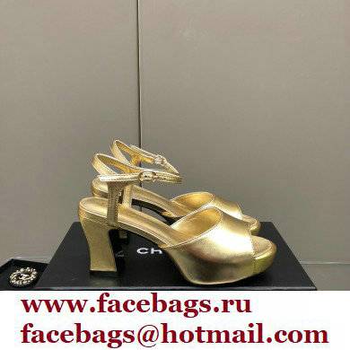 Chanel Heel Platform Sandals G38958 Leather Gold 2022