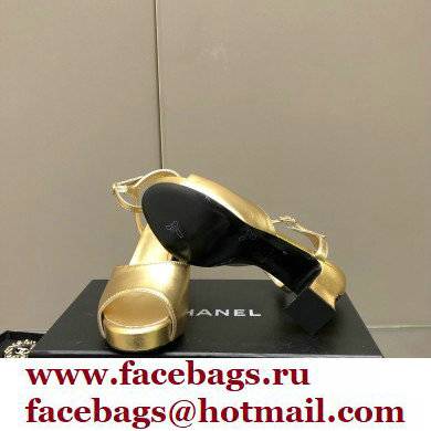 Chanel Heel Platform Sandals G38958 Leather Gold 2022 - Click Image to Close