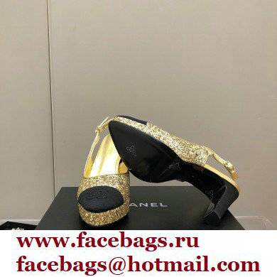 Chanel Heel Platform Slingbacks Glitter Gold 2022